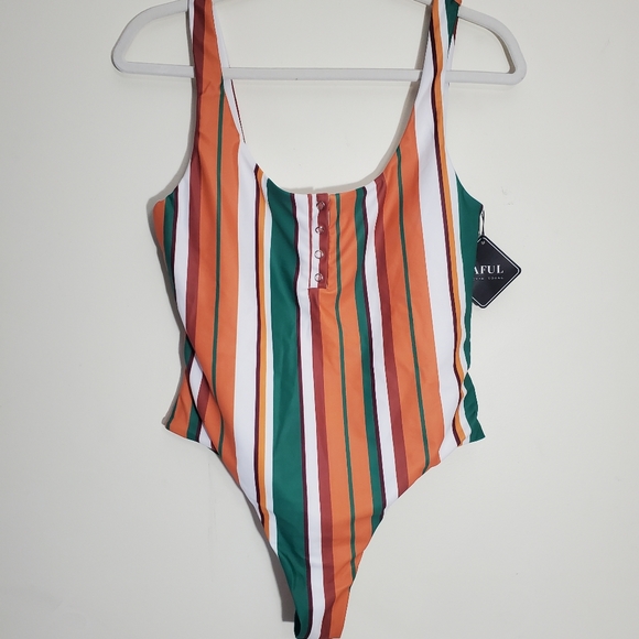Zaful Other - Zaful One Piece Swimsuit NEW Size 8 Green Brown Orange White Stripes Summer